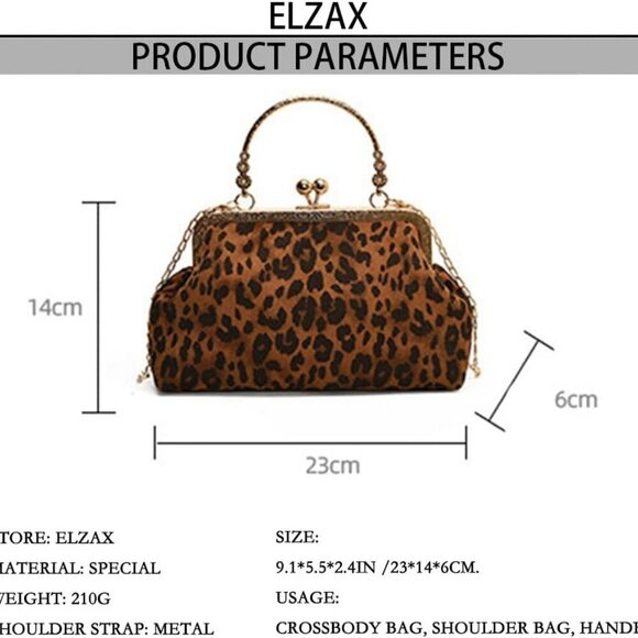 Small Leopard Suede Evening Clutch Purse with Chain Cheetah Print Kiss Lock Even - Picture 6 of 6